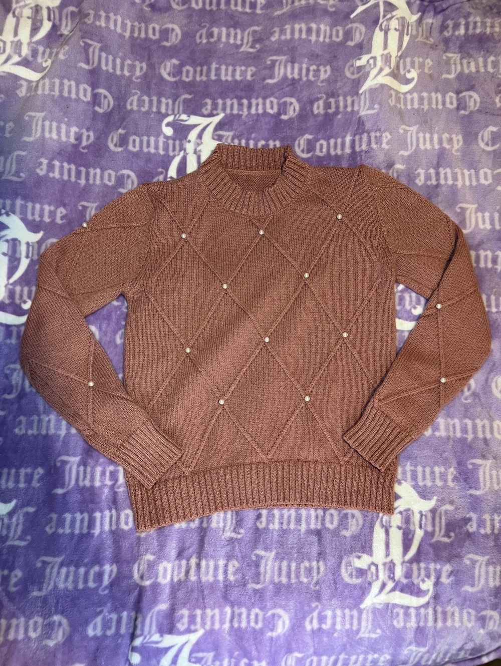 Women’s Small Mauve Pearl Diamond Knit Sweater